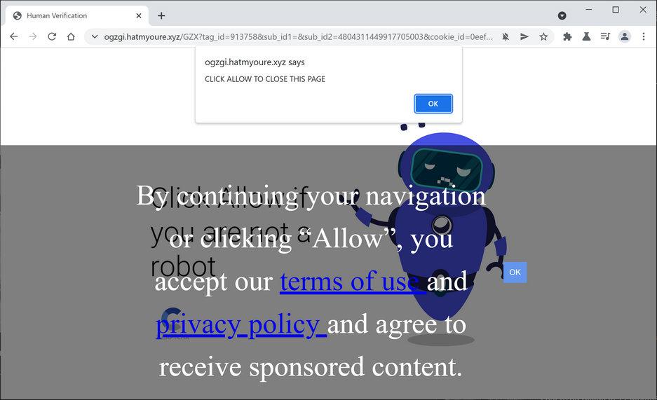 Image: Chrome browser is redirected to Hatmyoure.xyz