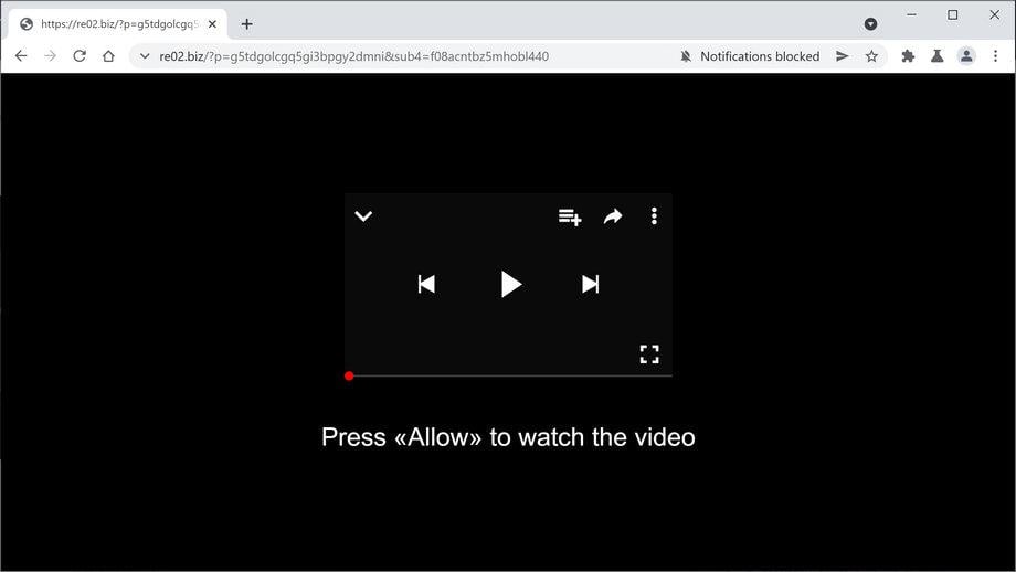 Image: Chrome browser is redirected to Re02.biz