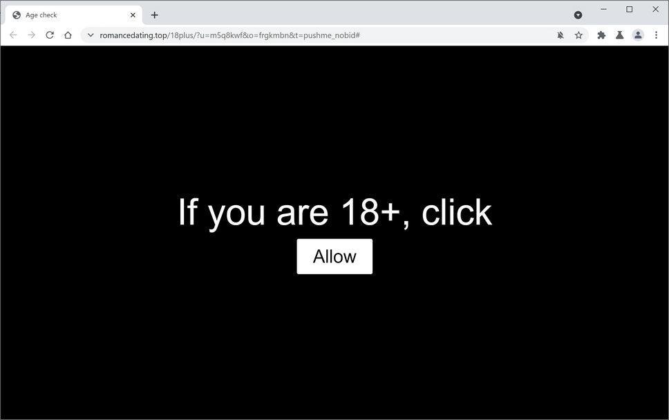 Image: Chrome browser is redirected to Romancedating.top