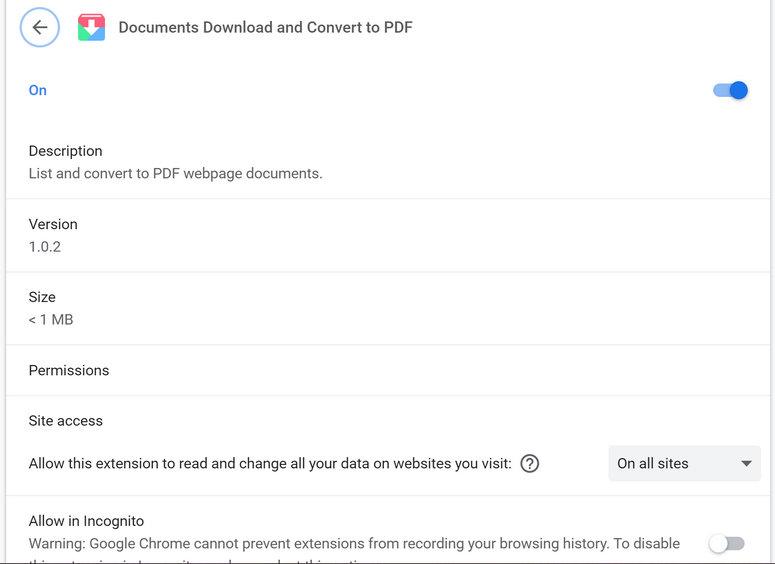 Image: Documents Download and Convert to PDF Chrome extension