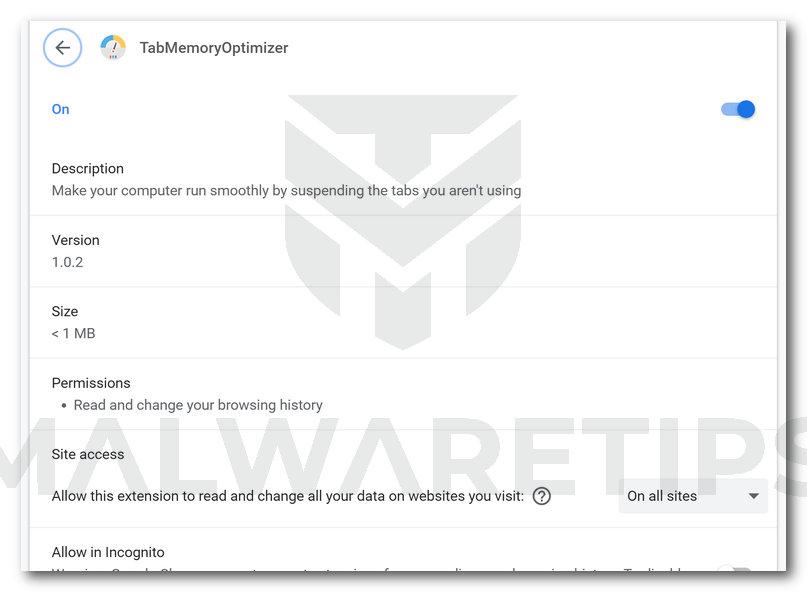 Image: TabMemoryOptimizer Chrome extension