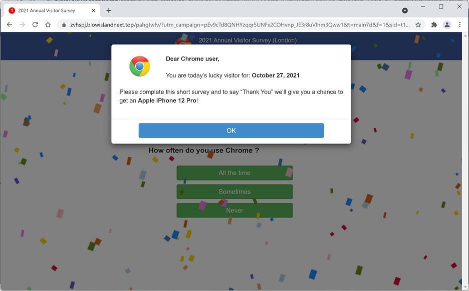 Image: Chrome browser is redirected to Blowislandnext.top