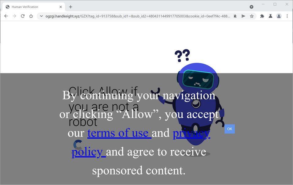 Image: Chrome browser is redirected to Handkeight.xyz