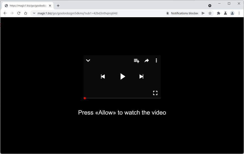 Image: Chrome browser is redirected to Magic1.biz