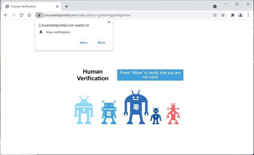 Image: Chrome browser is redirected to Musmentportal.com