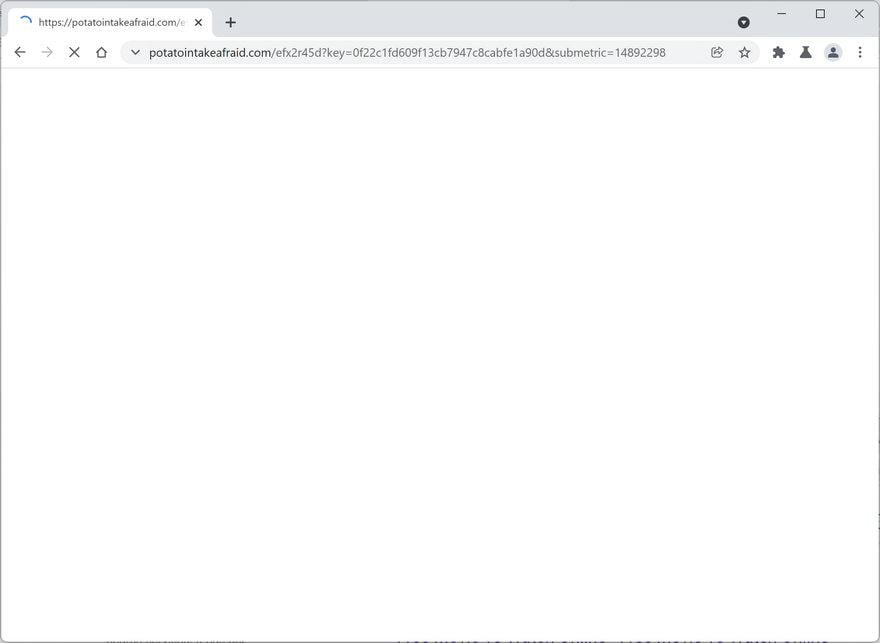 Image: Chrome browser is redirected to Potatointakeafraid.com