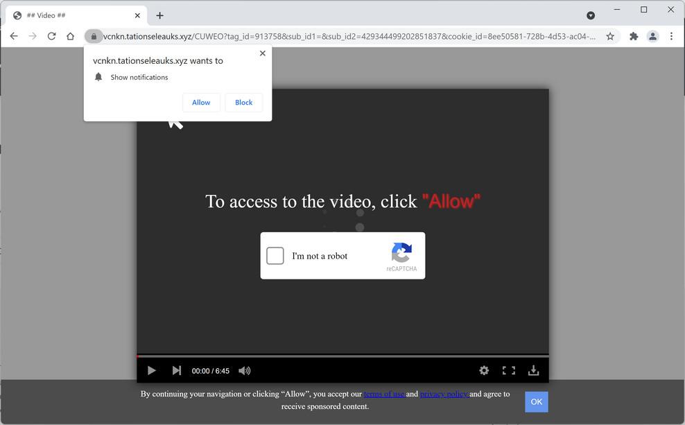 Image: Chrome browser is redirected to Tationseleauks.xyz
