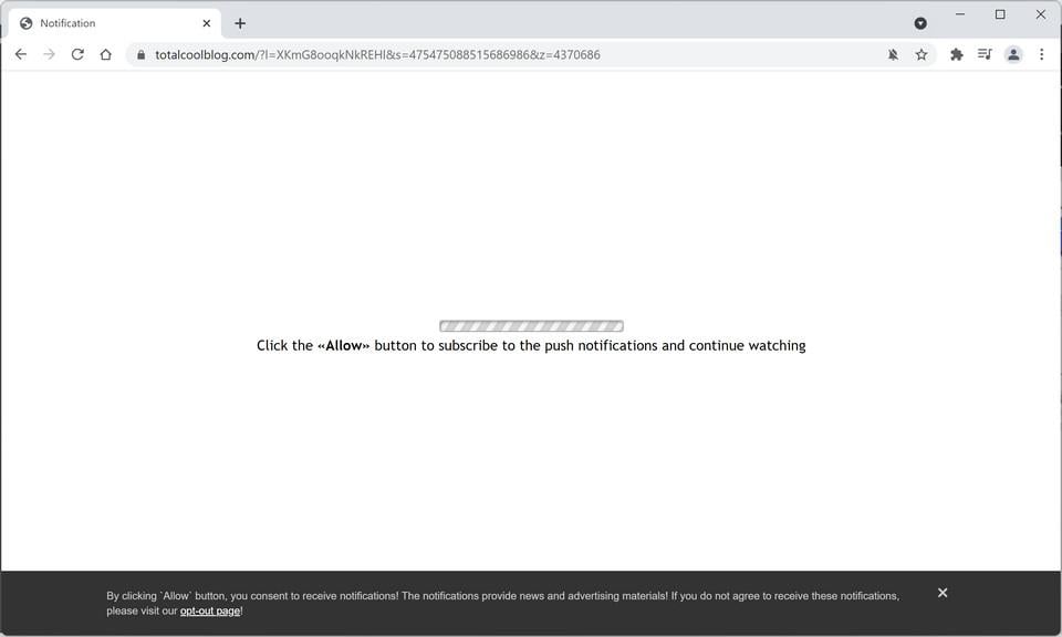 Image: Chrome browser is redirected to Totalcoolblog.com