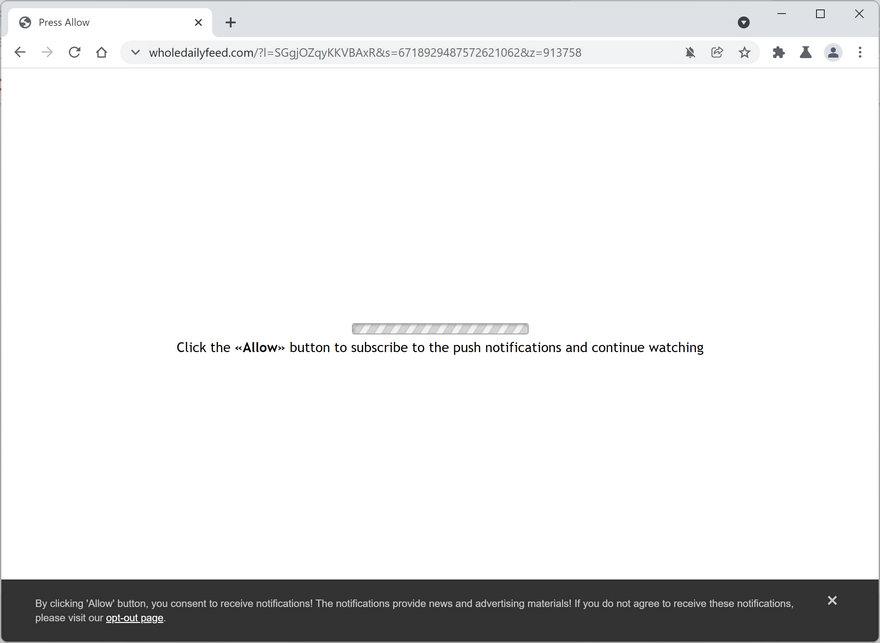 Image: Chrome browser is redirected to Wholedailyfeed.com