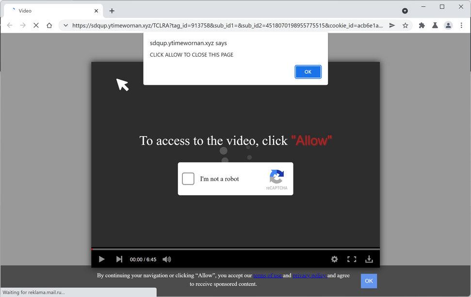 Image: Chrome browser is redirected to Ytimewornan.xyz