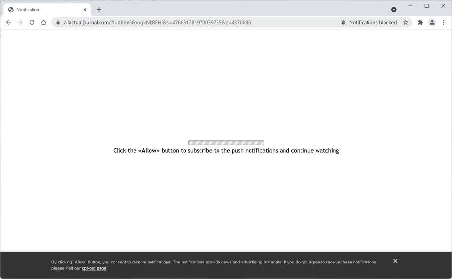 Image: Chrome browser is redirected to Allactualjournal.com