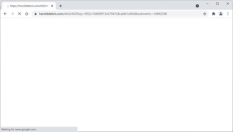 Image: Chrome browser is redirected to Harolddebris.com