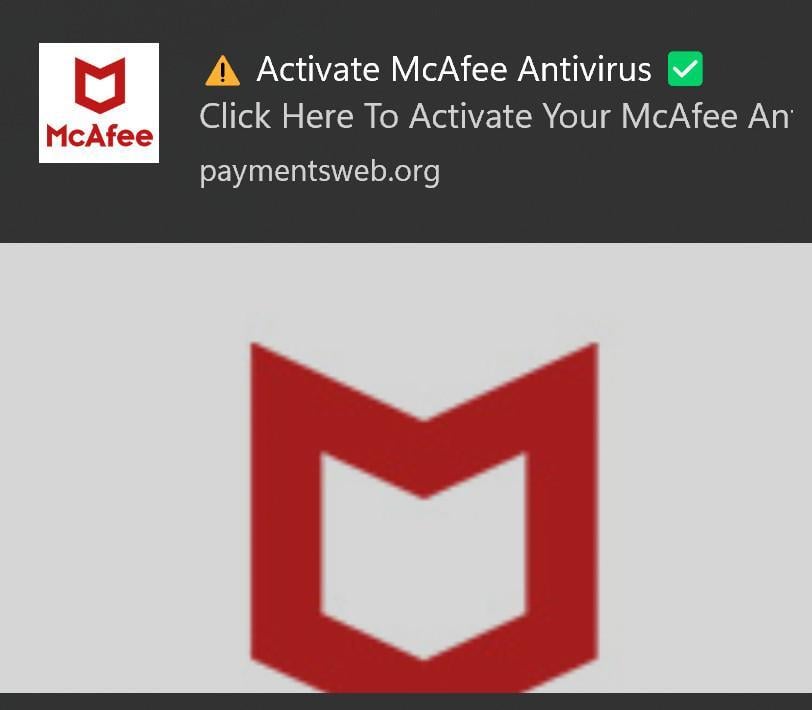 Image: McAfee fake pop-ups