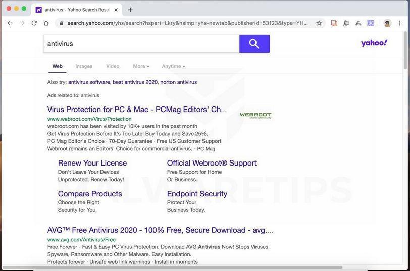 Image: SyncApp browser hijacker redirects browser to search.yahoo.com