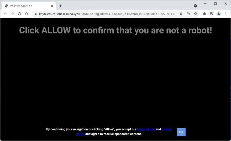 Image: Chrome browser is redirected to Educationakasulba.xyz