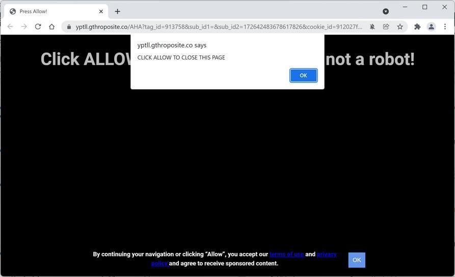 Image: Chrome browser is redirected to Gthroposite.co