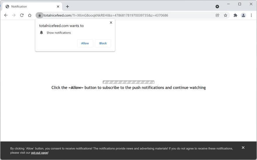 Image: Chrome browser is redirected to Totalnicefeed.com