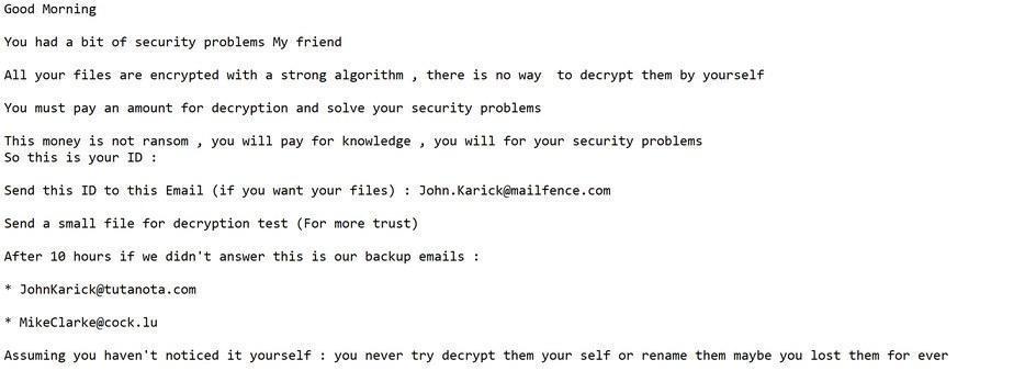 Image: Id-mail John.Karick@mailfence.com.RSFDD ransomware