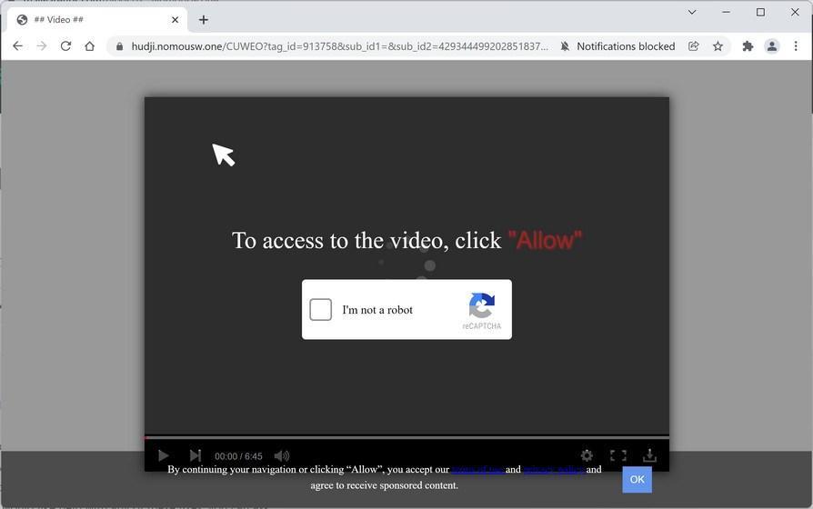 Image: Chrome browser is redirected to Nomousw.one