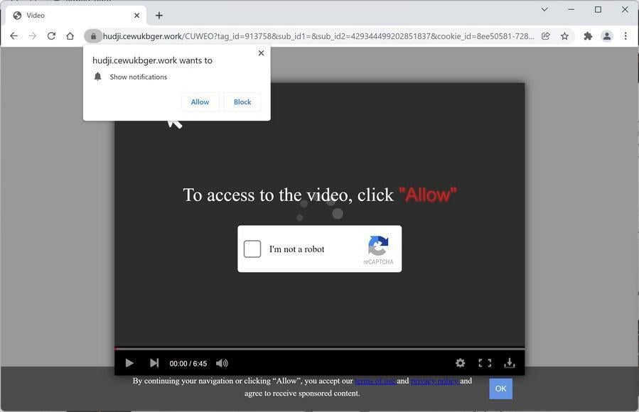 Image: Chrome browser is redirected to Cewukbger.work