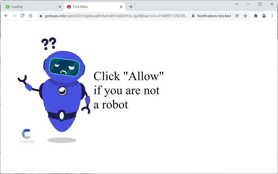 Image: Chrome browser is redirected to Gomusic.info