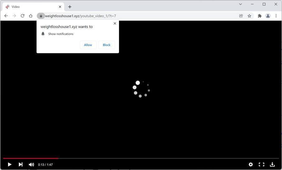 Image: Chrome browser is redirected to Weightlosshouse1.xyz