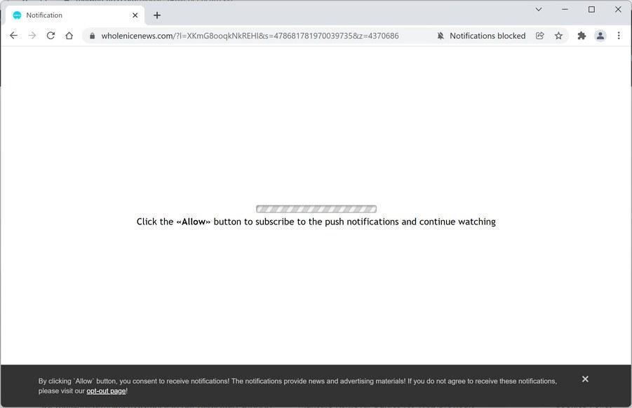 Image: Chrome browser is redirected to Wholenicenews.com
