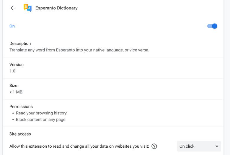 Image: Esperanto Dictionary Chrome extension