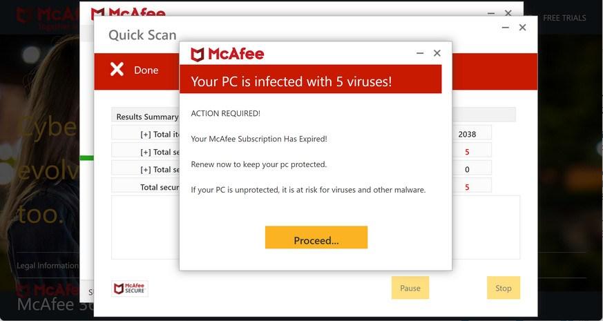 Image: M-afee.com scam