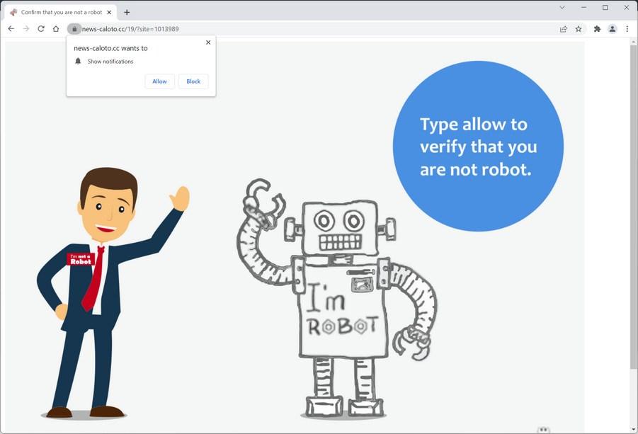 Image: Chrome browser is redirected to News-caloto.cc