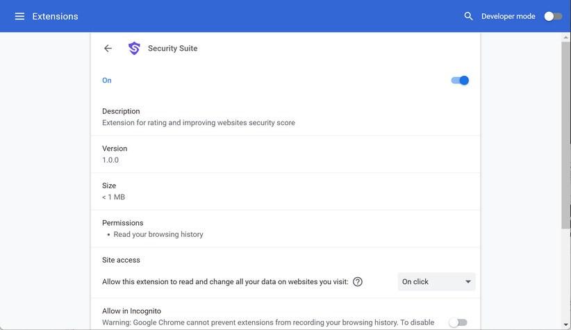 Remove Security Suite browser extension (Virus Removal Guide) 1 Image: Security Suite Chrome extension
