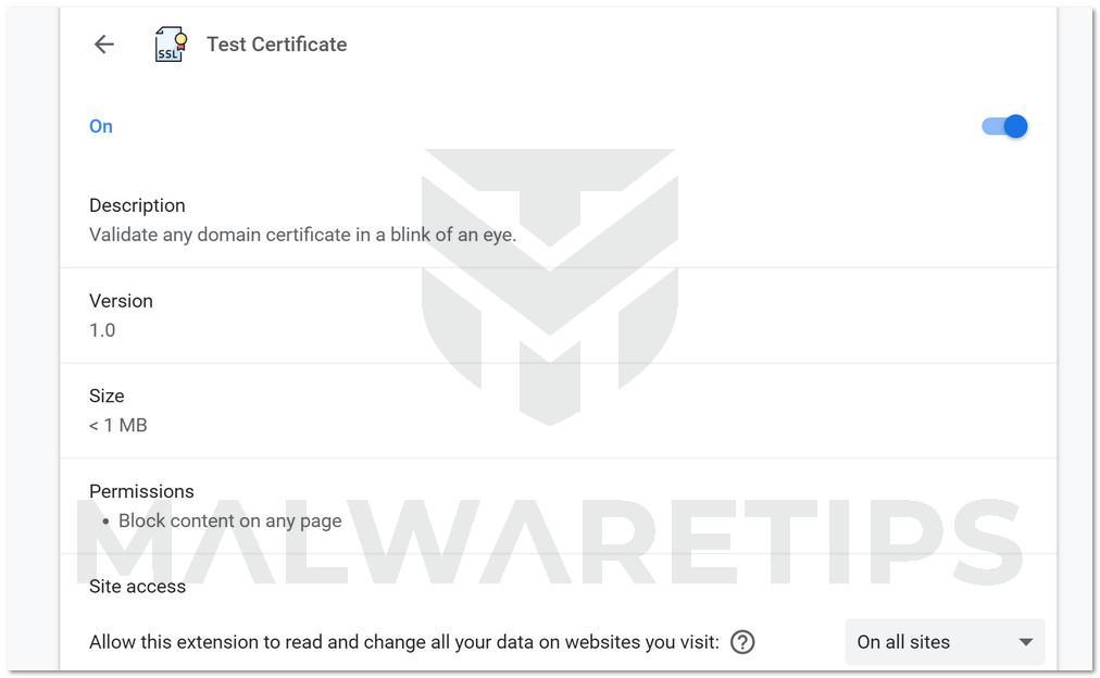 Image: Test Certificate Chrome extension