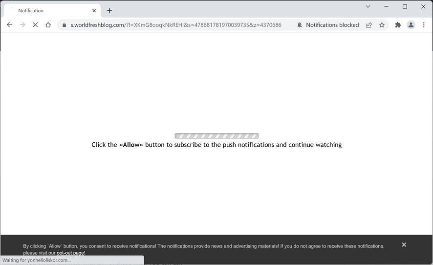 Image: Chrome browser is redirected to Worldfreshblog.com