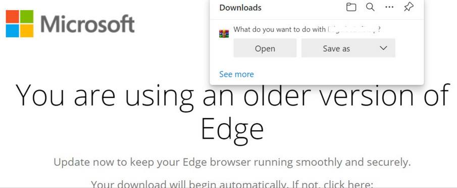 Image: You are using an older version of Edge Scam