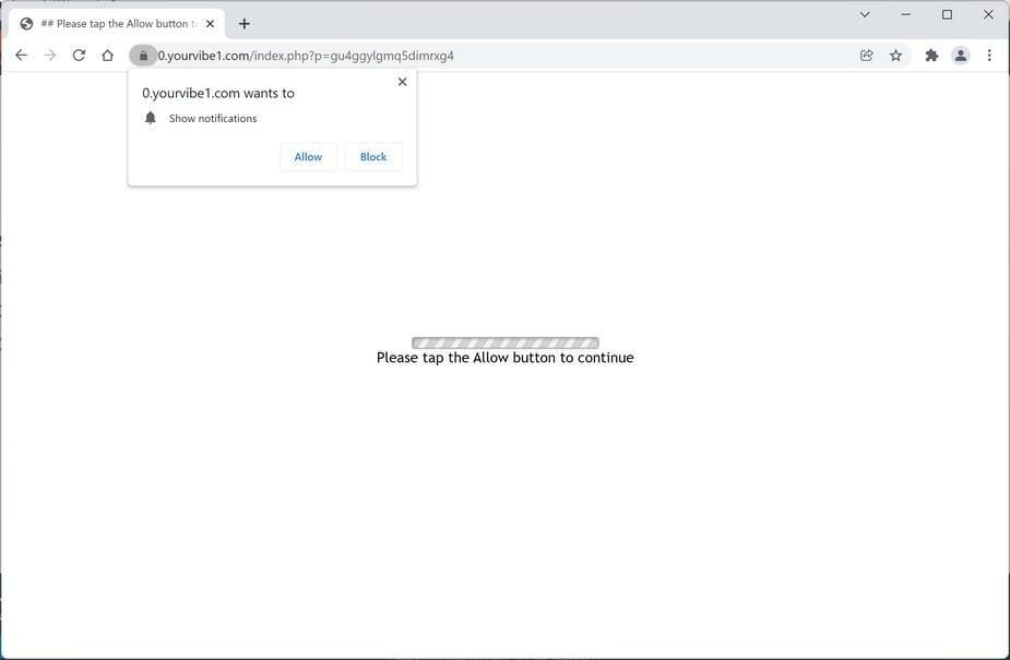 Image: Chrome browser is redirected to Yourvibe1.com