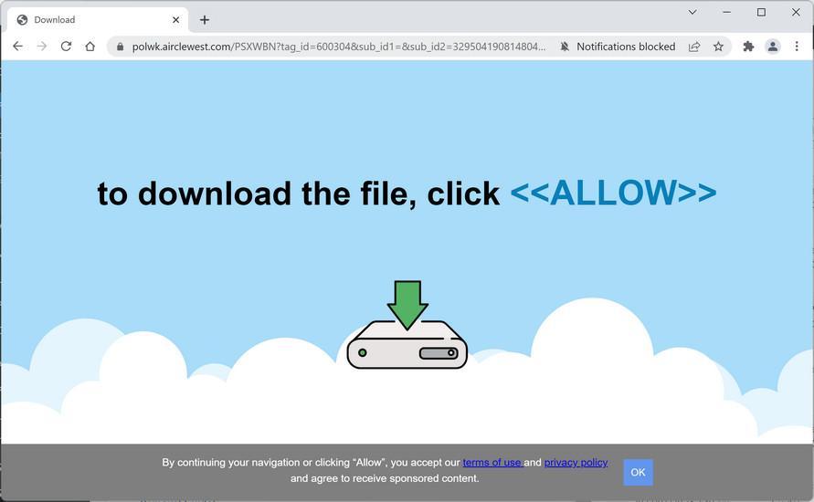 Image: Chrome browser is redirected to Airclewest.com