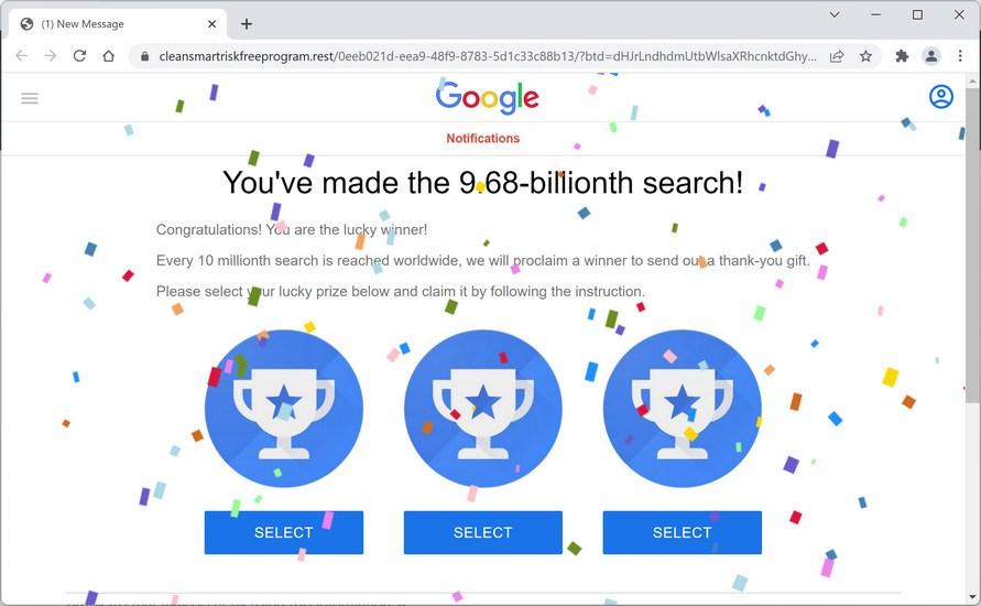 Image: Chrome browser is redirected to Cleansmartriskfreeprogram.rest