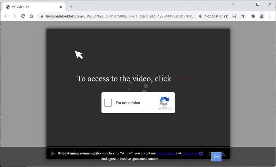 Image: Chrome browser is redirected to Natalouktab.com