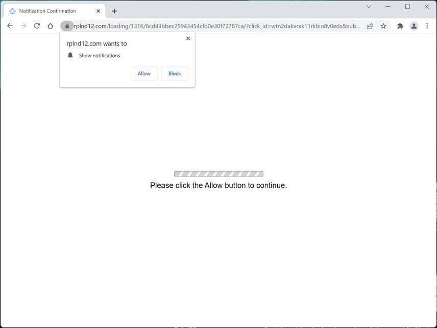 Image: Chrome browser is redirected to Rplnd12.com