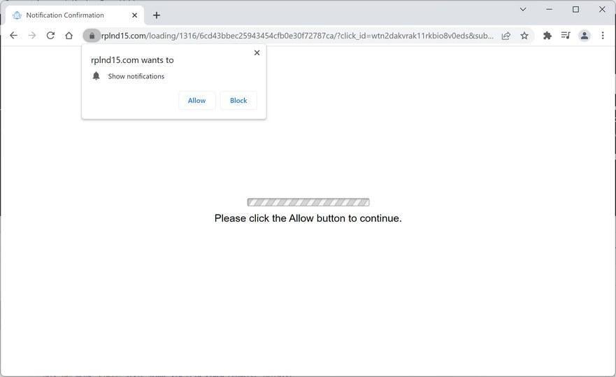 Image: Chrome browser is redirected to Rplnd15.com