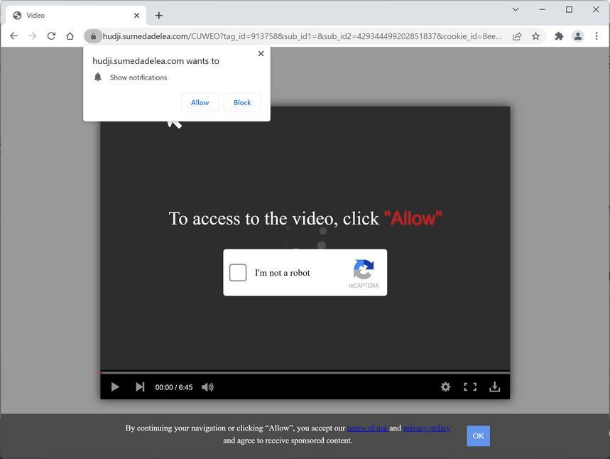 Image: Chrome browser is redirected to Sumedadelea.com