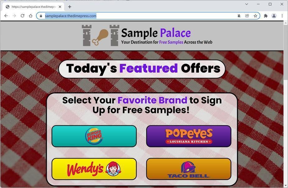 Image: Chrome browser is redirected to Thedimepress.com