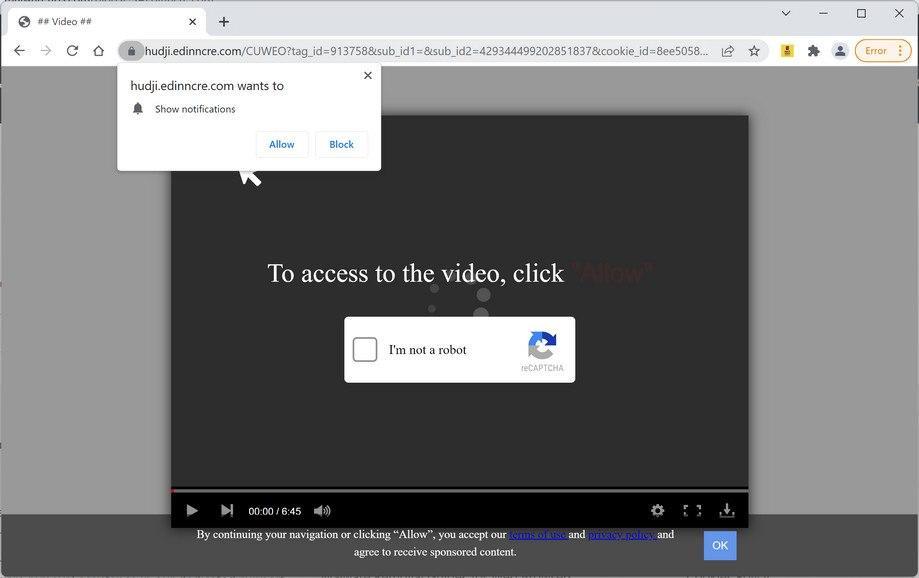 Image: Chrome browser is redirected to Edinncre.com