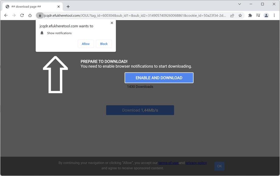 Image: Chrome browser is redirected to Efukheretool.com