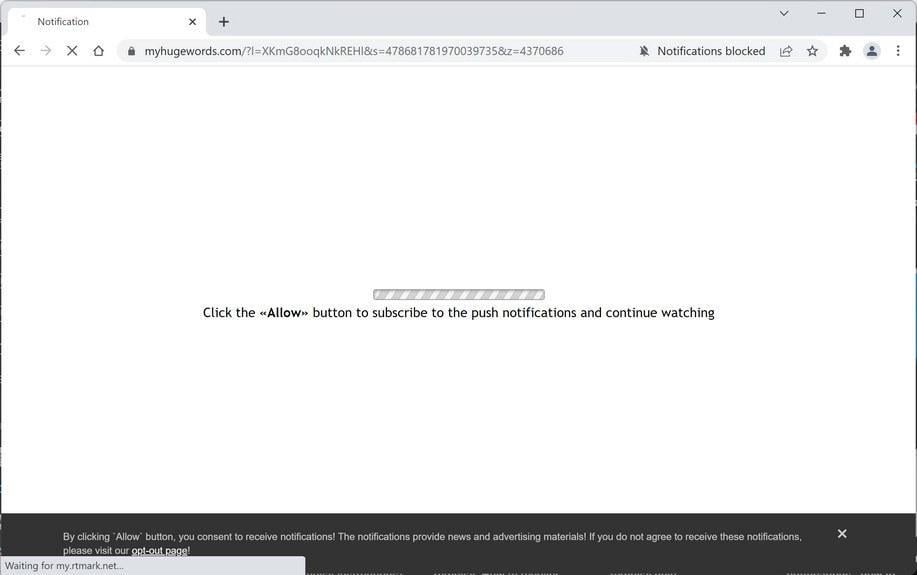 Image: Chrome browser is redirected to Myhugewords.com