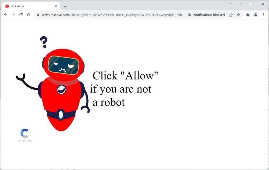 Image: Chrome browser is redirected to Websiteshove.com