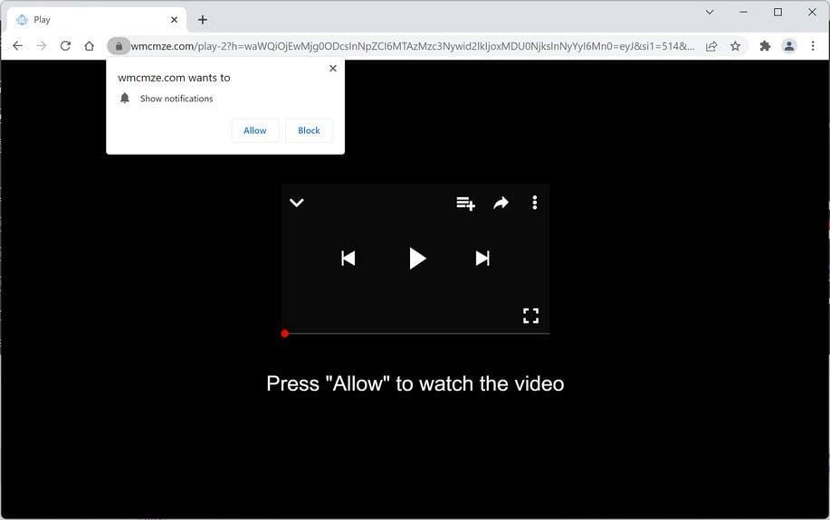 Image: Chrome browser is redirected to Wmcmze.com