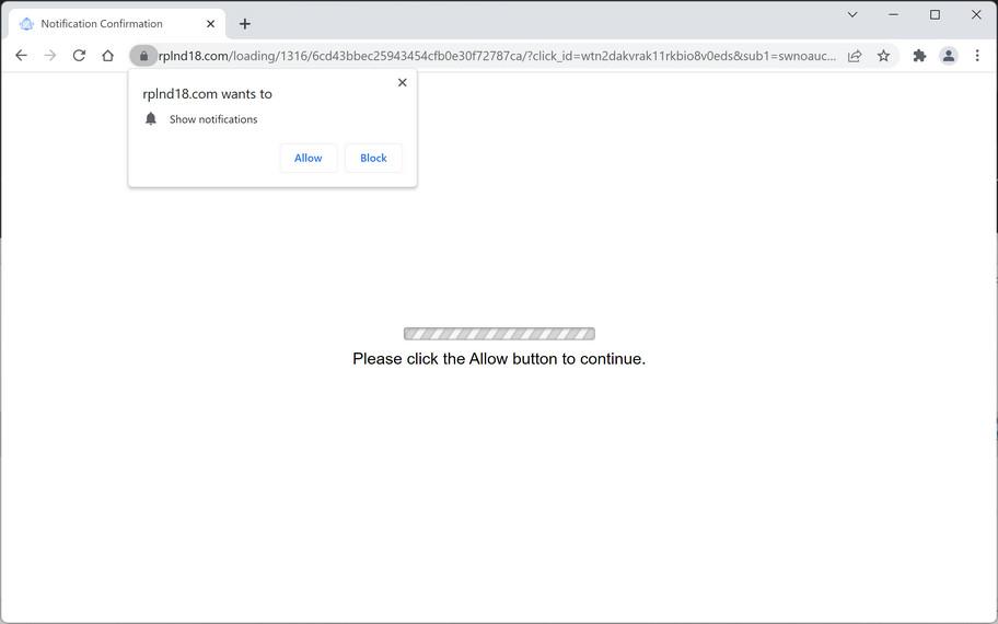 Image: Chrome browser is redirected to Rplnd18.com