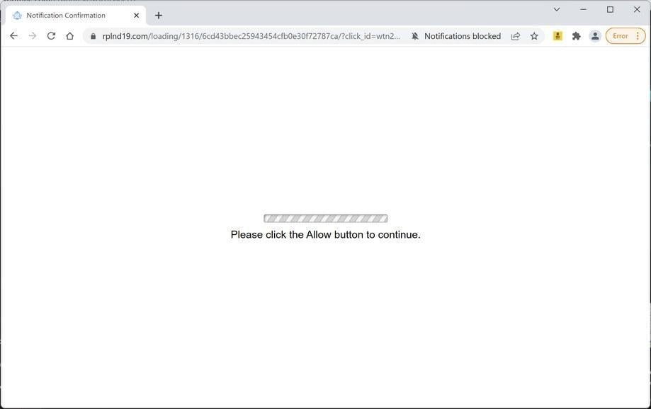 Image: Chrome browser is redirected to Rplnd19.com