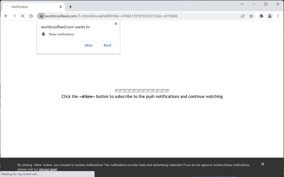 Image: Chrome browser is redirected to Worldcoolfeed.com